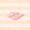 Minimal pastel beach flip flops wall art with soft pink sandals on yellow and white summer stripes canvas, perfect for luxury teen room decor.