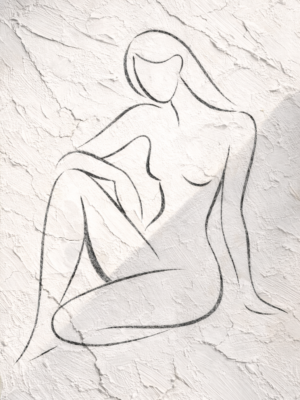 Parisienne style minimal line art nude woman on textured neutral background for elegant interiors.