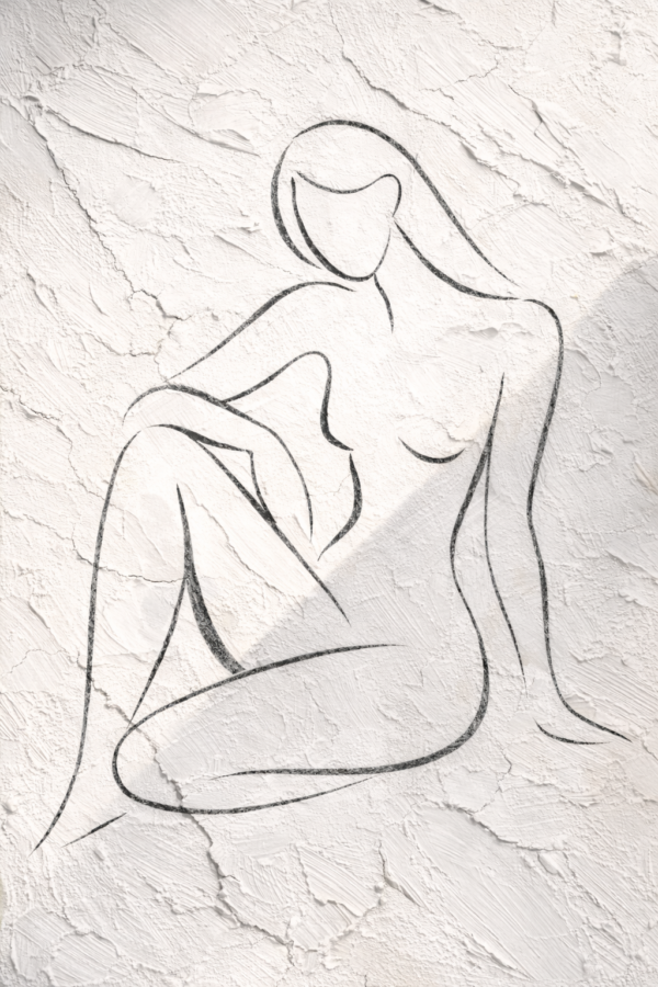 Parisienne style minimal line art nude woman on textured neutral background for elegant interiors.