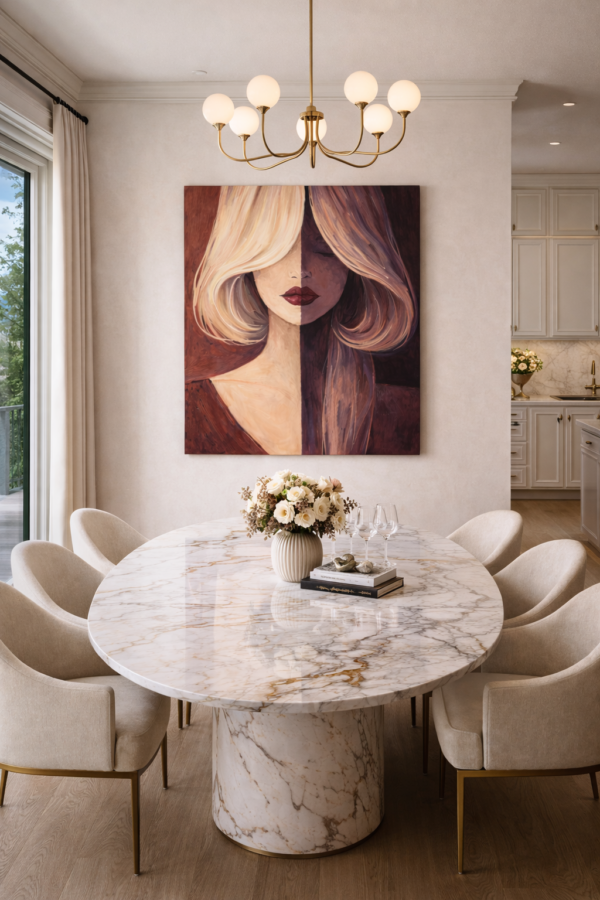 Large Modern Abstract Portrait – Split Face Woman in Plum and Caramel Tones - #18L