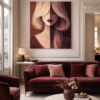 Large Modern Abstract Portrait – Split Face Woman in Plum and Caramel Tones - #18L