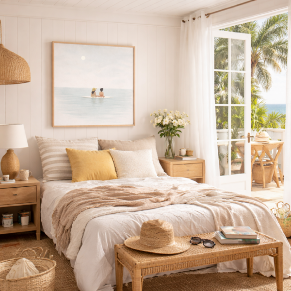 Minimal Coastal Summer Wall Art – Two Girls on Surfboard Ocean Canvas - 28"