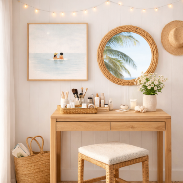 Minimal Coastal Summer Wall Art – Two Girls on Surfboard Ocean Canvas - 28"