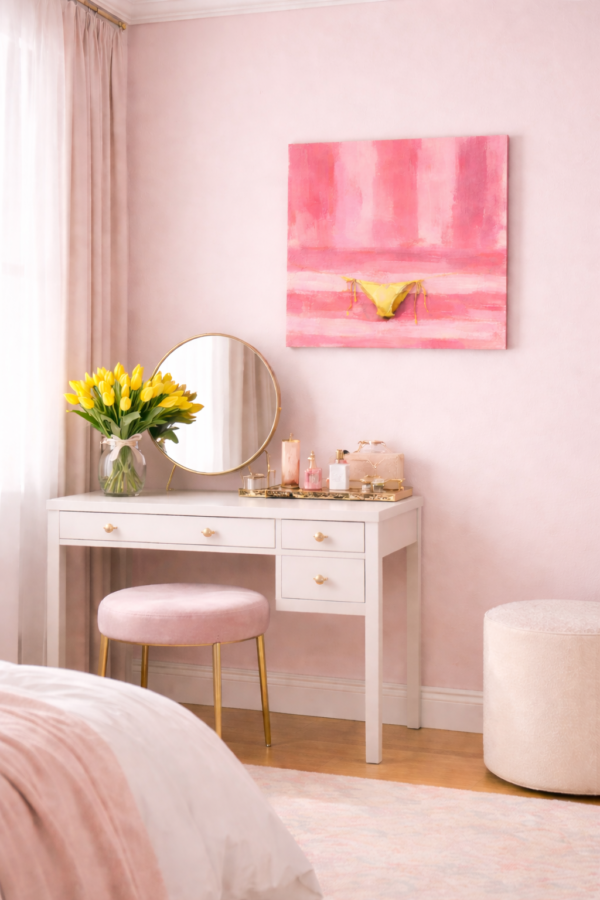 bikini bottom yellow scene 0 Modern Pop Summer Canvas Wall Art – Yellow Bikini on Pink Textured Background - #1E