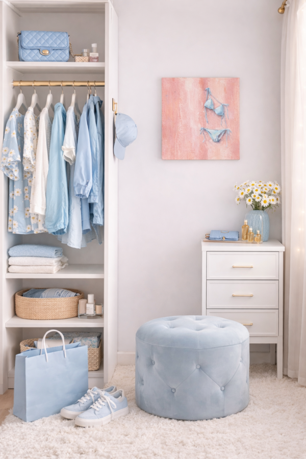 bikini celeste scene 2 Blush Summer Bikini Wall Art – Aesthetic Teen Girl Pink Canvas Painting - #3E