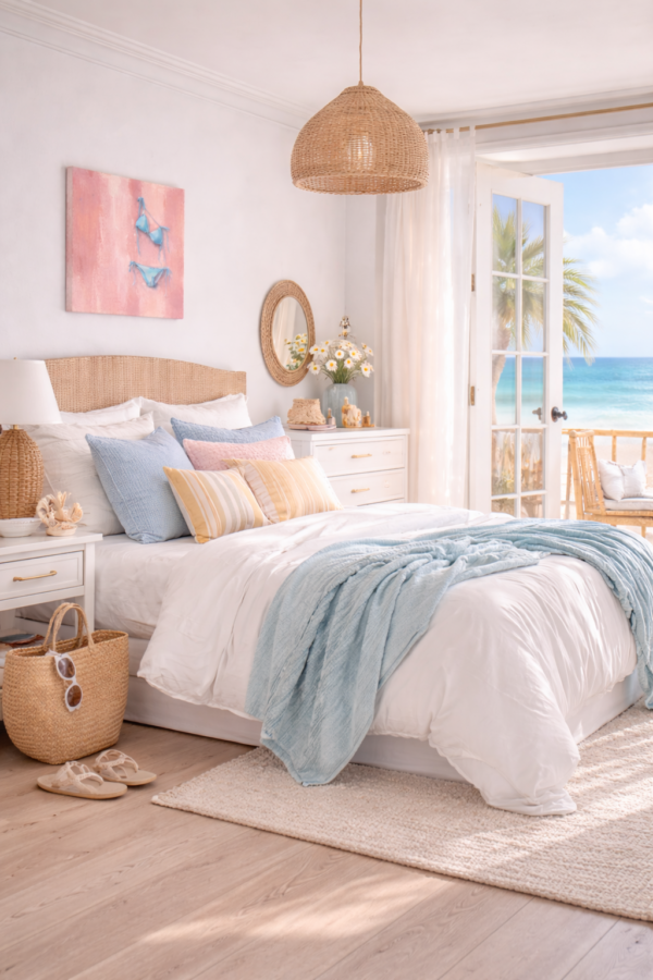 bikini celeste scene 4 Blush Summer Bikini Wall Art – Aesthetic Teen Girl Pink Canvas Painting - #3E