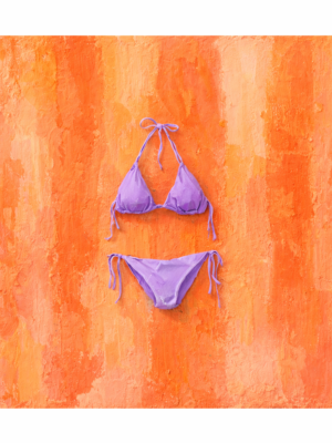 Pastel pop art summer bikini wall art painting on coral textured canvas for Gen Z teen bedroom decor