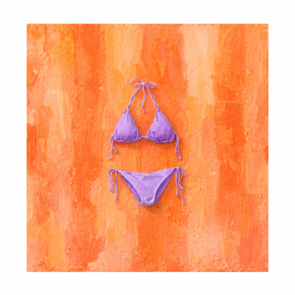 Pastel Pop Art Summer Bikini Coral Textured Canvas Pastel pop art summer bikini wall art painting on coral textured canvas for Gen Z teen bedroom decor