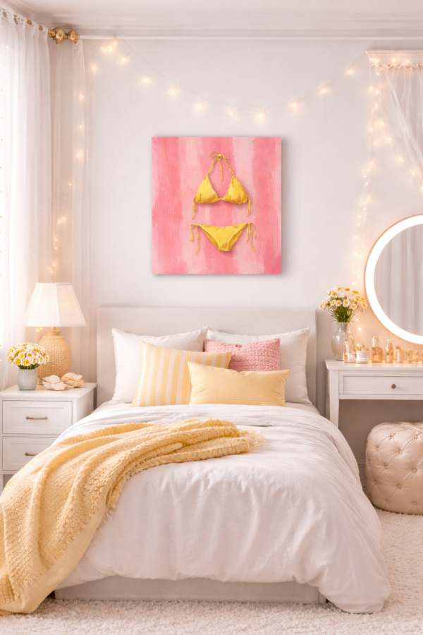 bikini yello scene 1 Butter Yellow Bikini Wall Art – Trendy Pink Aesthetic Canvas for Teen Girls - #4E