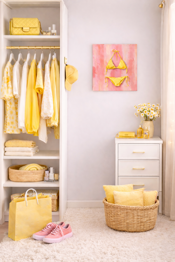 bikini yello scene 2 Butter Yellow Bikini Wall Art – Trendy Pink Aesthetic Canvas for Teen Girls - #4E