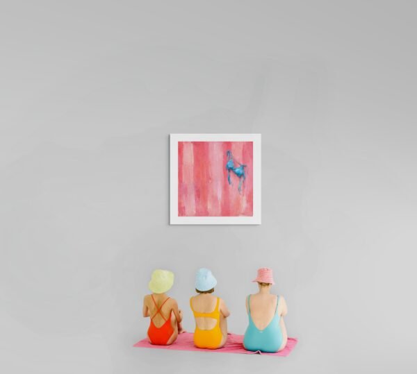 Modern Pink Pop Summer Canvas Wall Art – Blue Bikini Top on Pink Textured Background - #2E