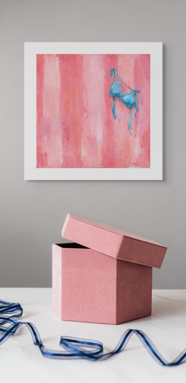 Modern Pink Pop Summer Canvas Wall Art – Blue Bikini Top on Pink Textured Background - #2E