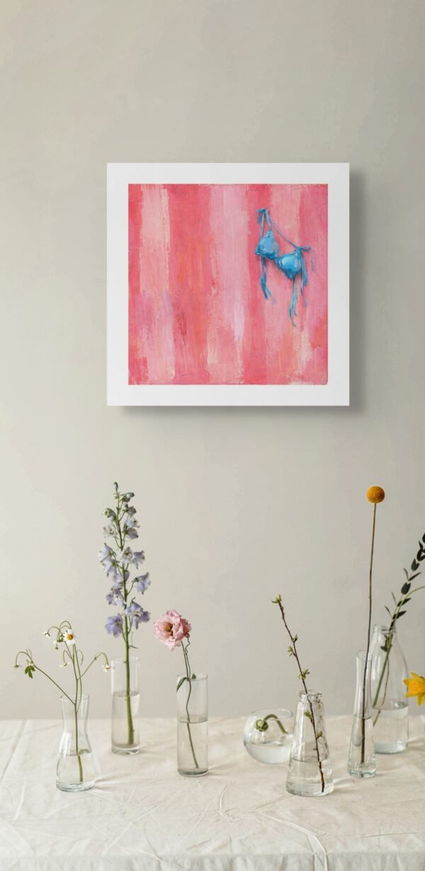 Modern Pink Pop Summer Canvas Wall Art – Blue Bikini Top on Pink Textured Background - #2E