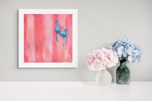Modern Pink Pop Summer Canvas Wall Art – Blue Bikini Top on Pink Textured Background - #2E