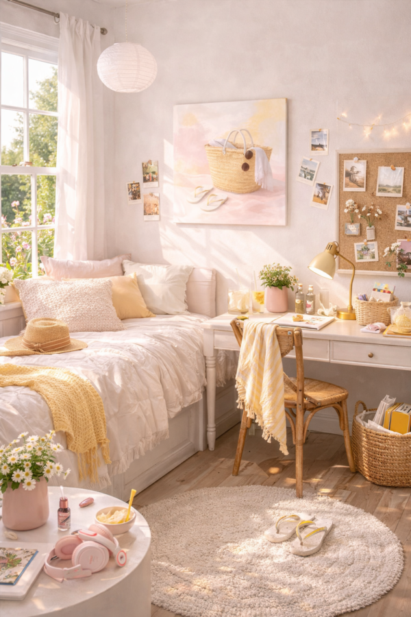 Coastal Summer Tote Wall Art – Soft Pastel Beach Canvas for Teen Girls - #6E