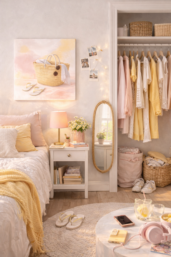 Coastal Summer Tote Wall Art – Soft Pastel Beach Canvas for Teen Girls - #6E