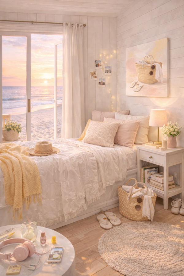 Coastal Summer Tote Wall Art – Soft Pastel Beach Canvas for Teen Girls - #6E