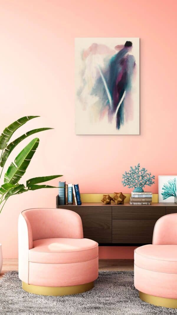 colori Designer Abstract Wall Art – Modern Plum, Teal and Soft Pink Canvas -