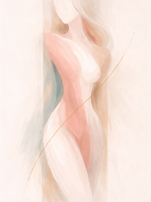 Modern Abstract Nude Woman in Neutral Blush Tones Large modern abstract nude woman painting in neutral blush beige tones, minimalist feminine wall art for contemporary luxury interiors.