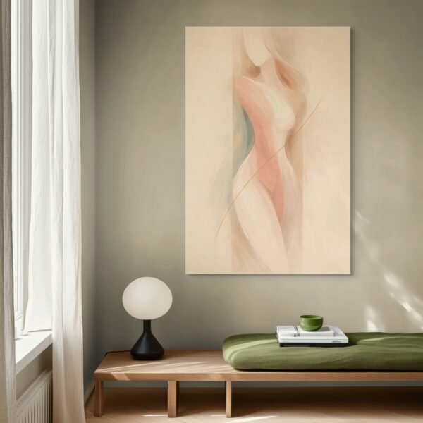 Large Modern Abstract Nude Woman Painting – Neutral Minimalist Feminine Wall Art - #20L