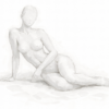 Minimalist nude woman canvas in soft white tones featuring a reclining female figure in elegant contemporary figurative style