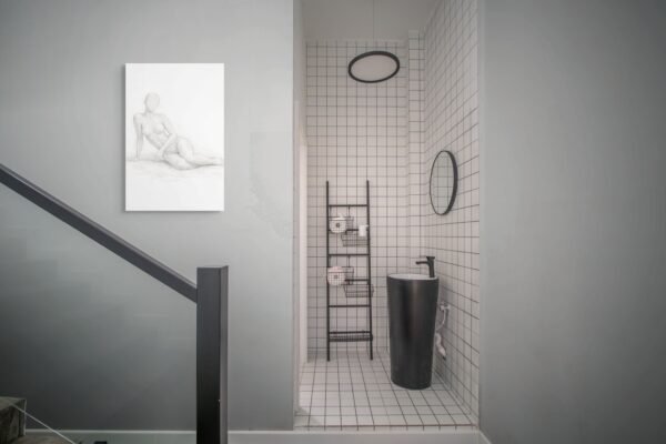 Minimalist Nude Woman Canvas – Elegant White Figurative Art - 24"