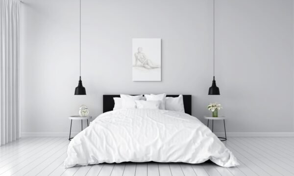 Minimalist Nude Woman Canvas – Elegant White Figurative Art - 24"