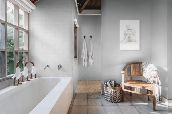 donna_seduta (2) Minimalist white nude woman canvas - Modern White Textured Figurative Wall Art - 24"