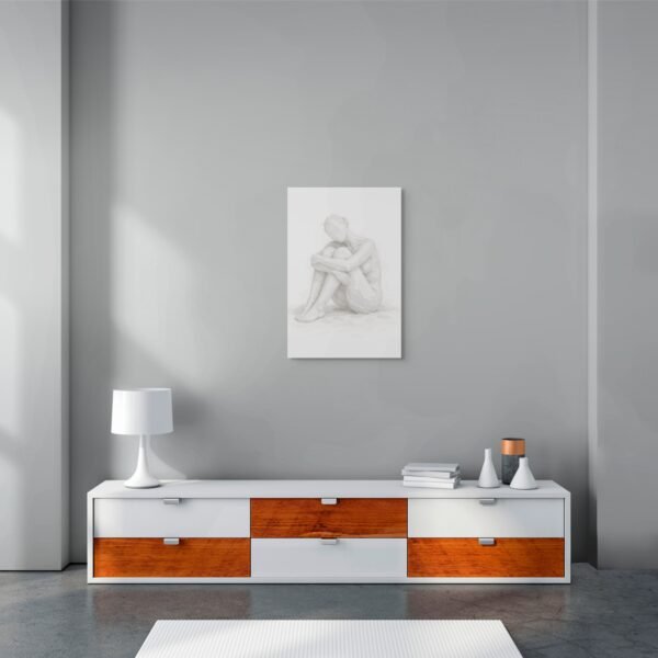 donna_seduta (3) Minimalist white nude woman canvas - Modern White Textured Figurative Wall Art - 24"