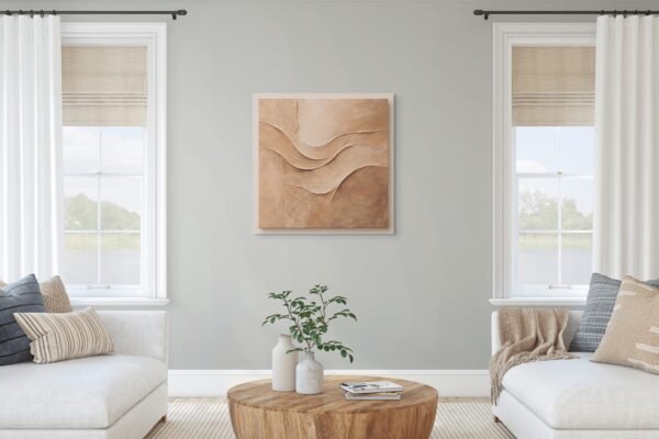 Modern Earth Tone Plaster Wall Art – Textured Abstract Canvas in Warm Beige and Terracotta - 40"