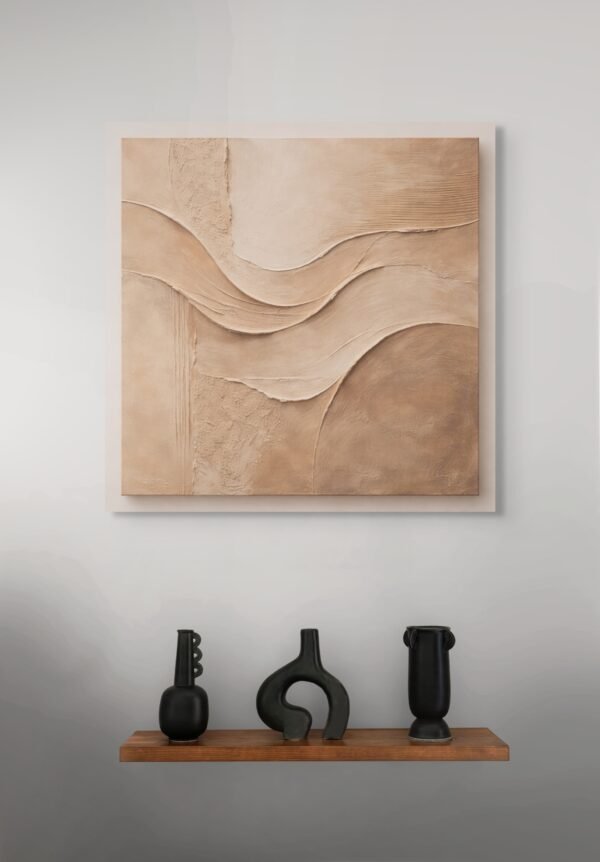 Modern Earth Tone Plaster Wall Art – Textured Abstract Canvas in Warm Beige and Terracotta - 40"