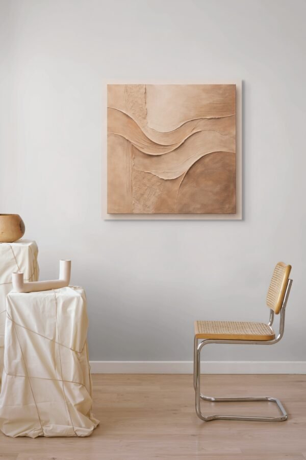 Modern Earth Tone Plaster Wall Art – Textured Abstract Canvas in Warm Beige and Terracotta - 40"