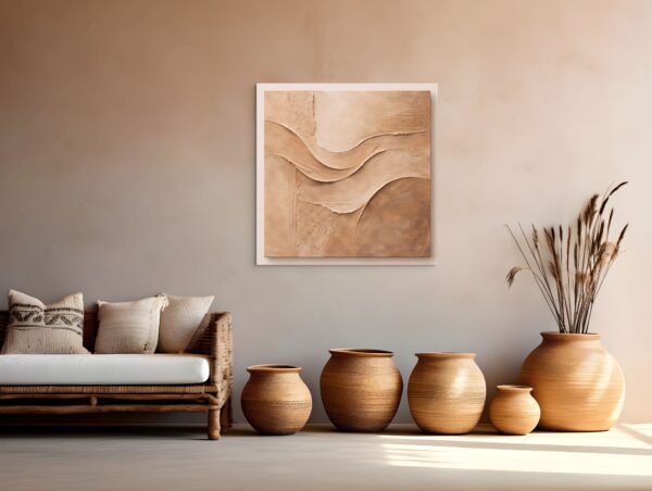 Modern Earth Tone Plaster Wall Art – Textured Abstract Canvas in Warm Beige and Terracotta - 40"