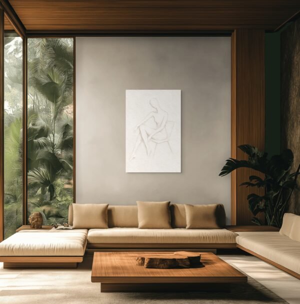 Luxury Minimalist Nude Woman Wall Art – White Textured Figurative Canvas for Modern Interiors - 24