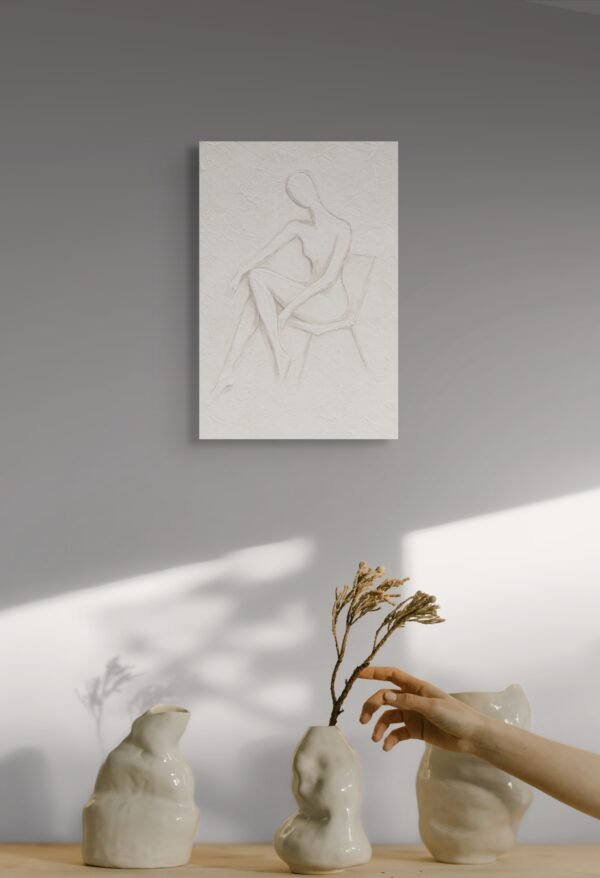 Luxury Minimalist Nude Woman Wall Art – White Textured Figurative Canvas for Modern Interiors - 24