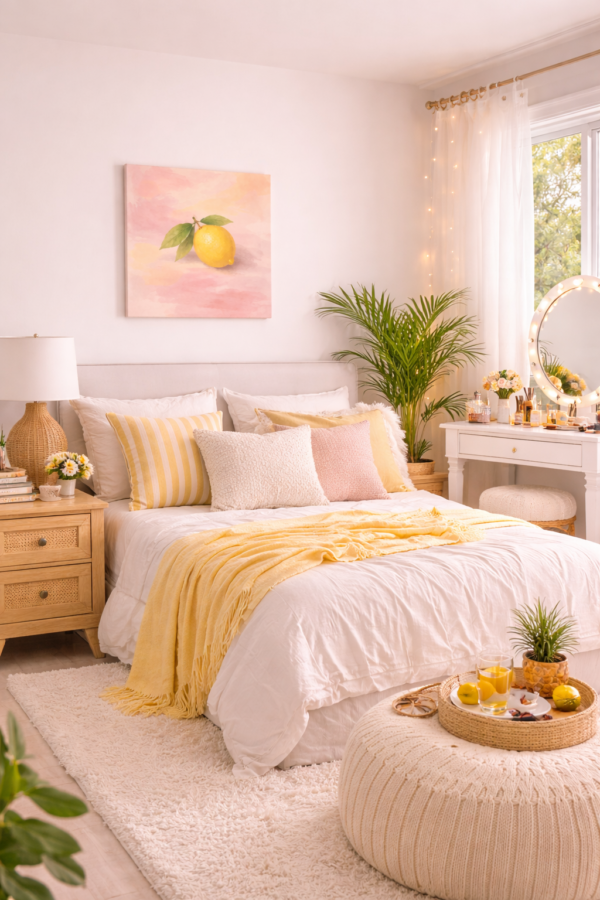 lemon sceen 1 Sweet Summer Lemon Canvas – Soft Pink and Yellow Teen Room Decor - #5E