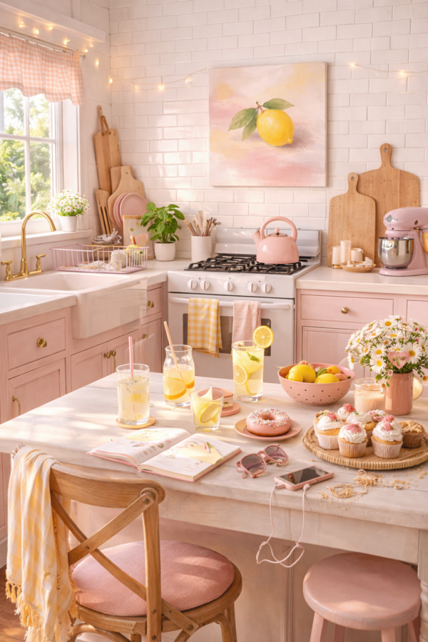 lemon scene 4 Sweet Summer Lemon Canvas – Soft Pink and Yellow Teen Room Decor - #5E