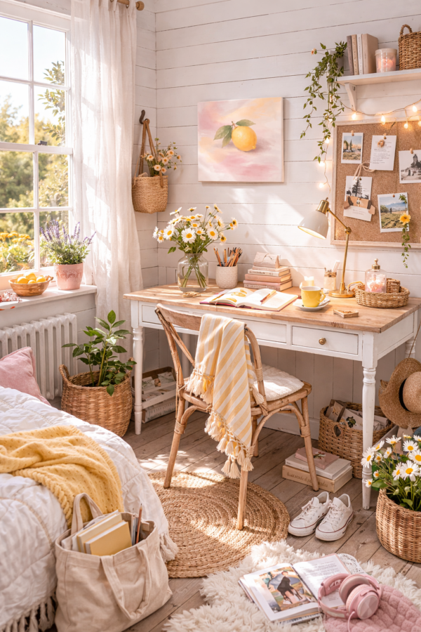 lemone scene 3 Sweet Summer Lemon Canvas – Soft Pink and Yellow Teen Room Decor - #5E