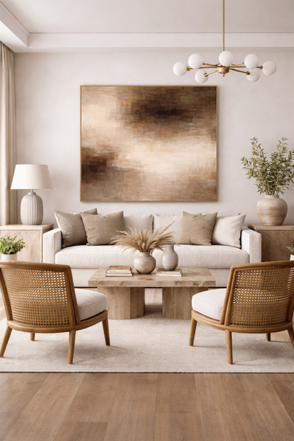 Mocha Mousse Palette Abstract Wall Art – Textured Neutral Canvas for Luxury Modern Interiors -32"