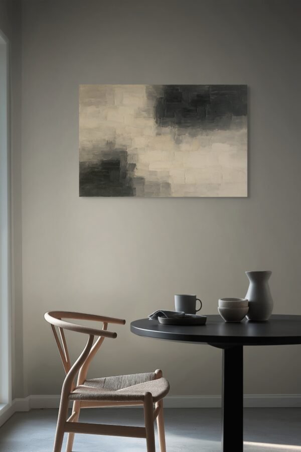 Modern Neutral Abstract Wall Art – Textured Beige, Taupe and Charcoal Canvas Painting for Luxury Interiors - 48"