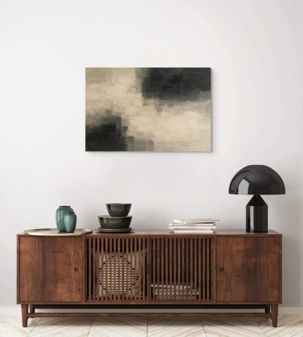 Modern Neutral Abstract Wall Art – Textured Beige, Taupe and Charcoal Canvas Painting for Luxury Interiors - 48"