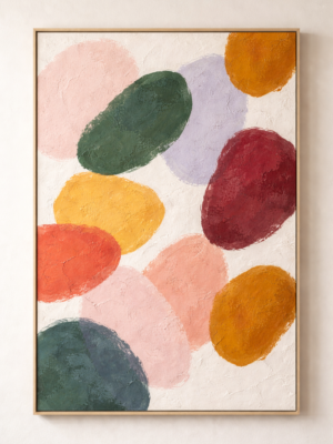 Modern Abstract Oval Wall Art in Ochre Coral Sage and Blush – Colorful Textured Canvas Modern abstract oval wall art with colorful textured canvas in ochre, coral, sage and blush tones on neutral background