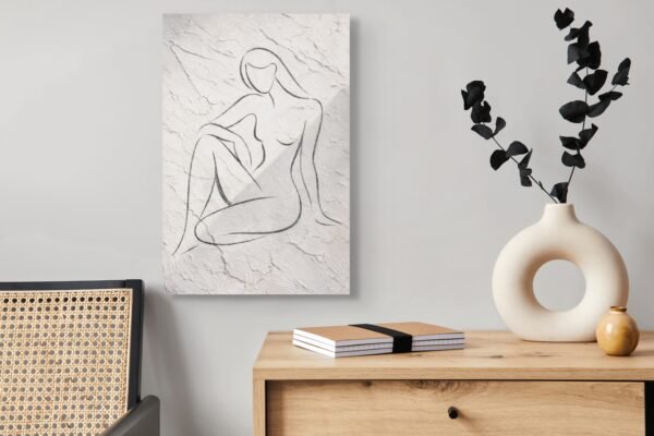 Parisienne Style Minimal Line Art – Textured Nude Woman Canvas for Elegant Interiors - 32"