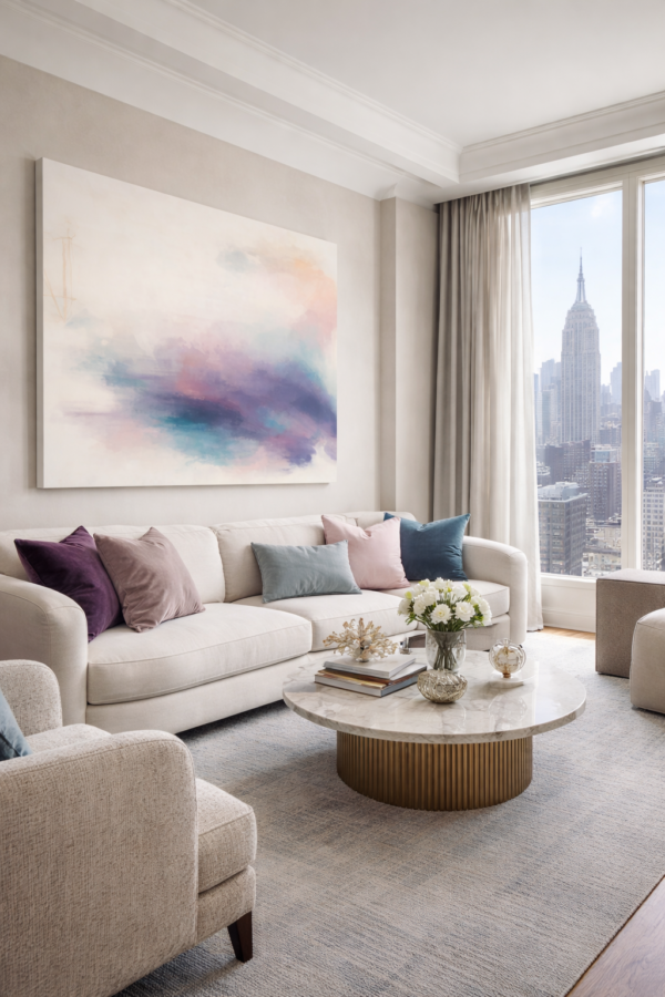 Designer Abstract Canvas – Dreamy Plum, Aqua and Blush Wall Art - 25"