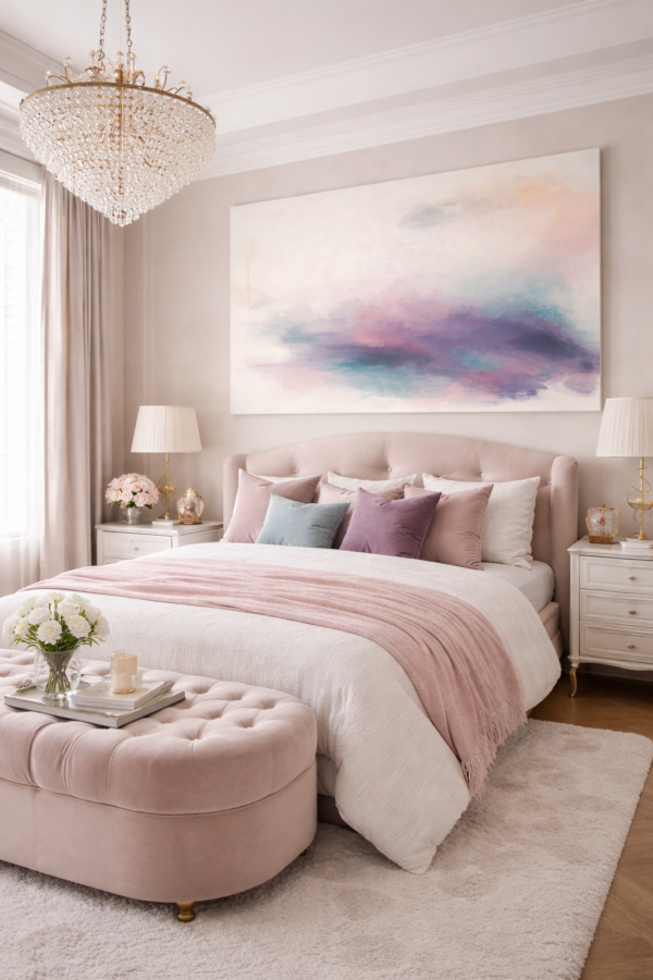 Designer Abstract Canvas – Dreamy Plum, Aqua and Blush Wall Art - 25"