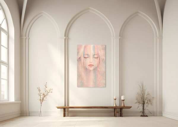 pink_1_vertical Large Pastel Abstract Portrait – Textured Modern Woman Face Wall Art - #17L