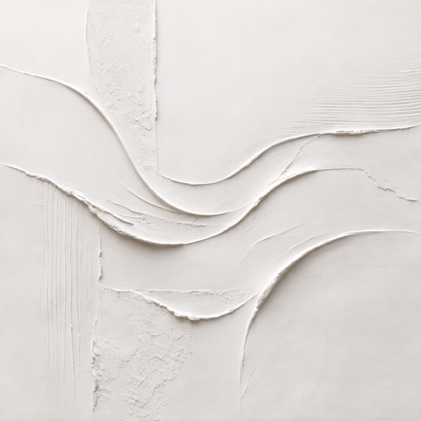 Modern White Plaster Wall Art – Luxury Minimal Textured Abstract Painting - 32"