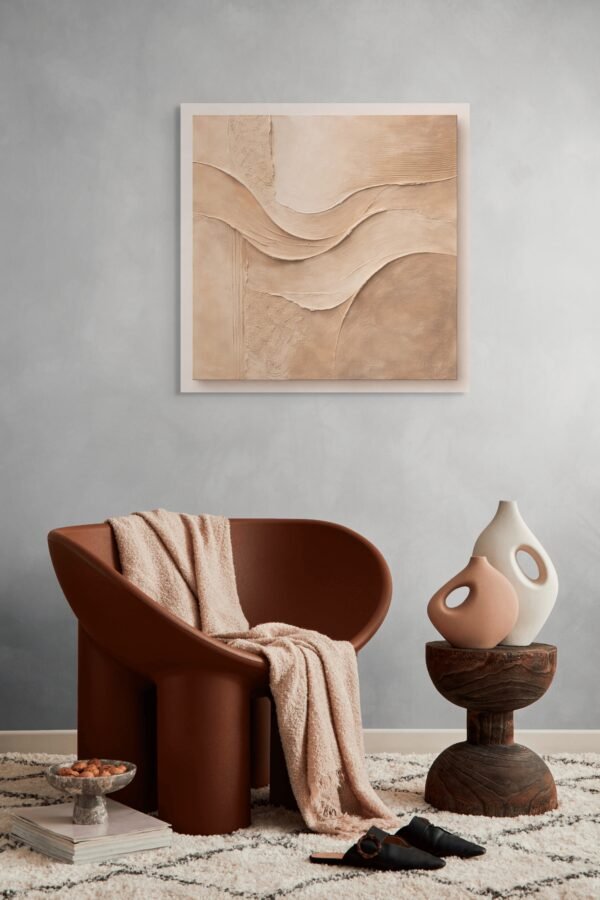 Modern Earth Tone Plaster Wall Art – Textured Abstract Canvas in Warm Beige and Terracotta - 40"
