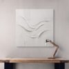 Modern White Plaster Wall Art – Luxury Minimal Textured Abstract Painting - 32"