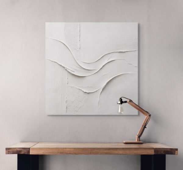 Modern White Plaster Wall Art – Luxury Minimal Textured Abstract Painting - 32"